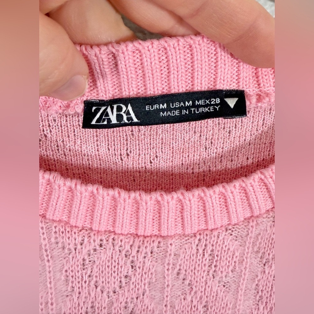 Zara Shirt Cropped Tee Very Soft Pink Knit Top Short Sleeve Chic Spring Women M - Picture 4 of 5